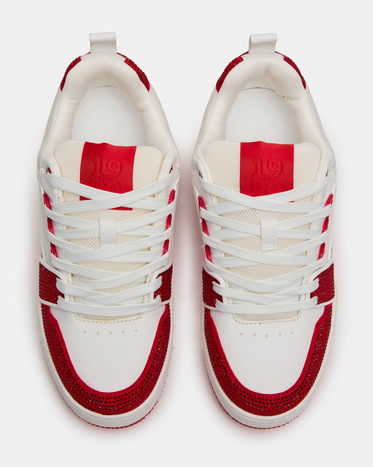 SKATER Red/White Rhinestones Low-Top Lace-Up Women's Sneaker Steve Madden RED WHITE