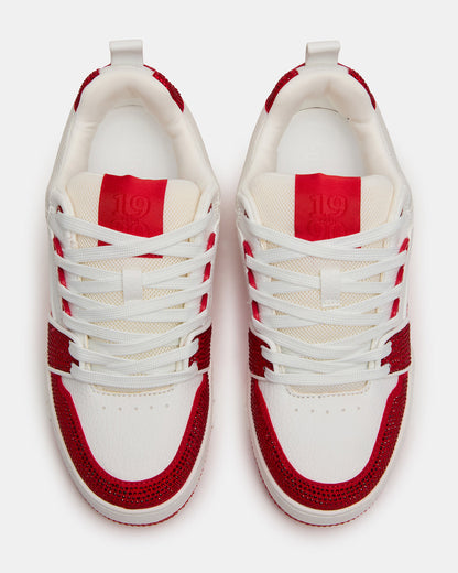 SKATER Red/White Rhinestones Low-Top Lace-Up Women's Sneaker Steve Madden RED WHITE