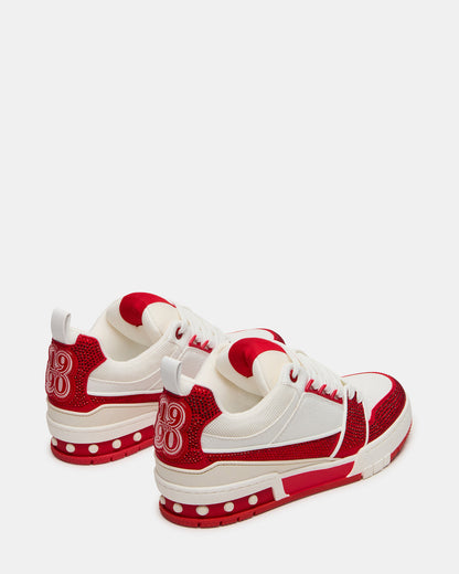 SKATER Red/White Rhinestones Low-Top Lace-Up Women's Sneaker Steve Madden RED WHITE