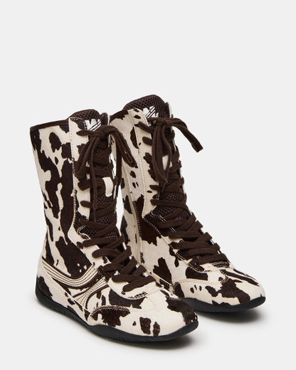 PAXTIN Brown Cow Print Women's High-Top Lace-Up Sneaker Steve Madden BROWN MULTI