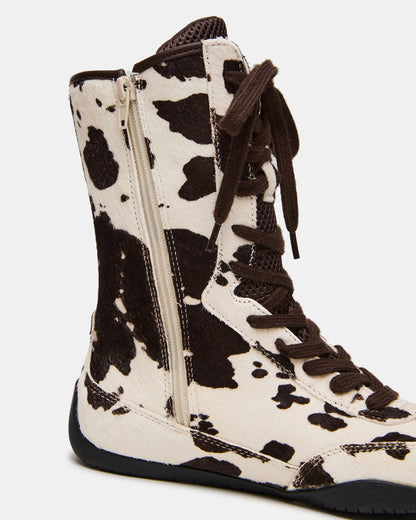PAXTIN Brown Cow Print Women's High-Top Lace-Up Sneaker Steve Madden BROWN MULTI