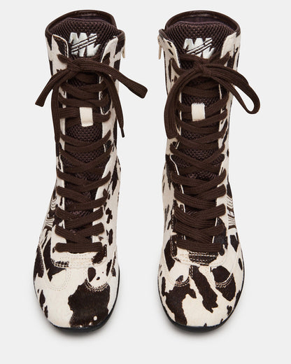 PAXTIN Brown Cow Print Women's High-Top Lace-Up Sneaker Steve Madden BROWN MULTI