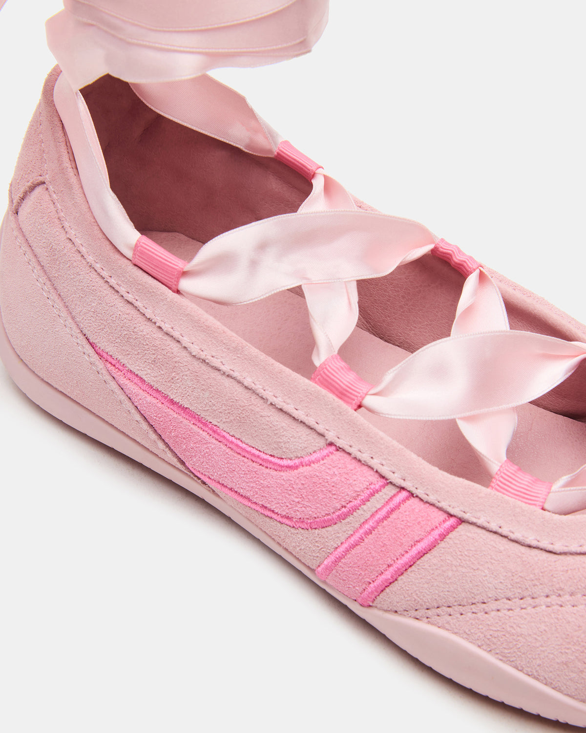 PROMISE Pink Suede Low-Top Lace-Up Ribbon Women's Sneaker Steve Madden PINK SUEDE