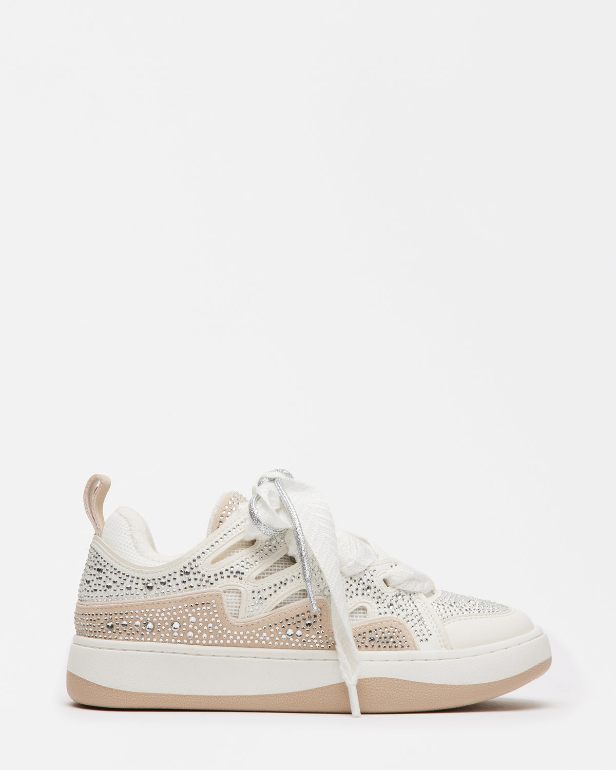 ROARING White Rhinestones Low-Top Lace-Up Sneaker | Women's Sneakers Steve Madden WHITE MULTI