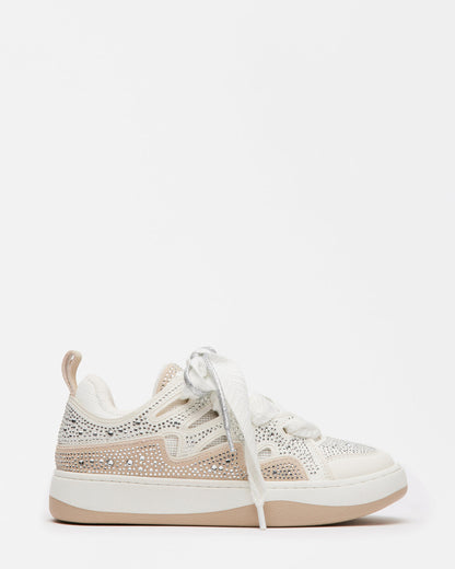 ROARING White Rhinestones Low-Top Lace-Up Sneaker | Women's Sneakers Steve Madden WHITE MULTI