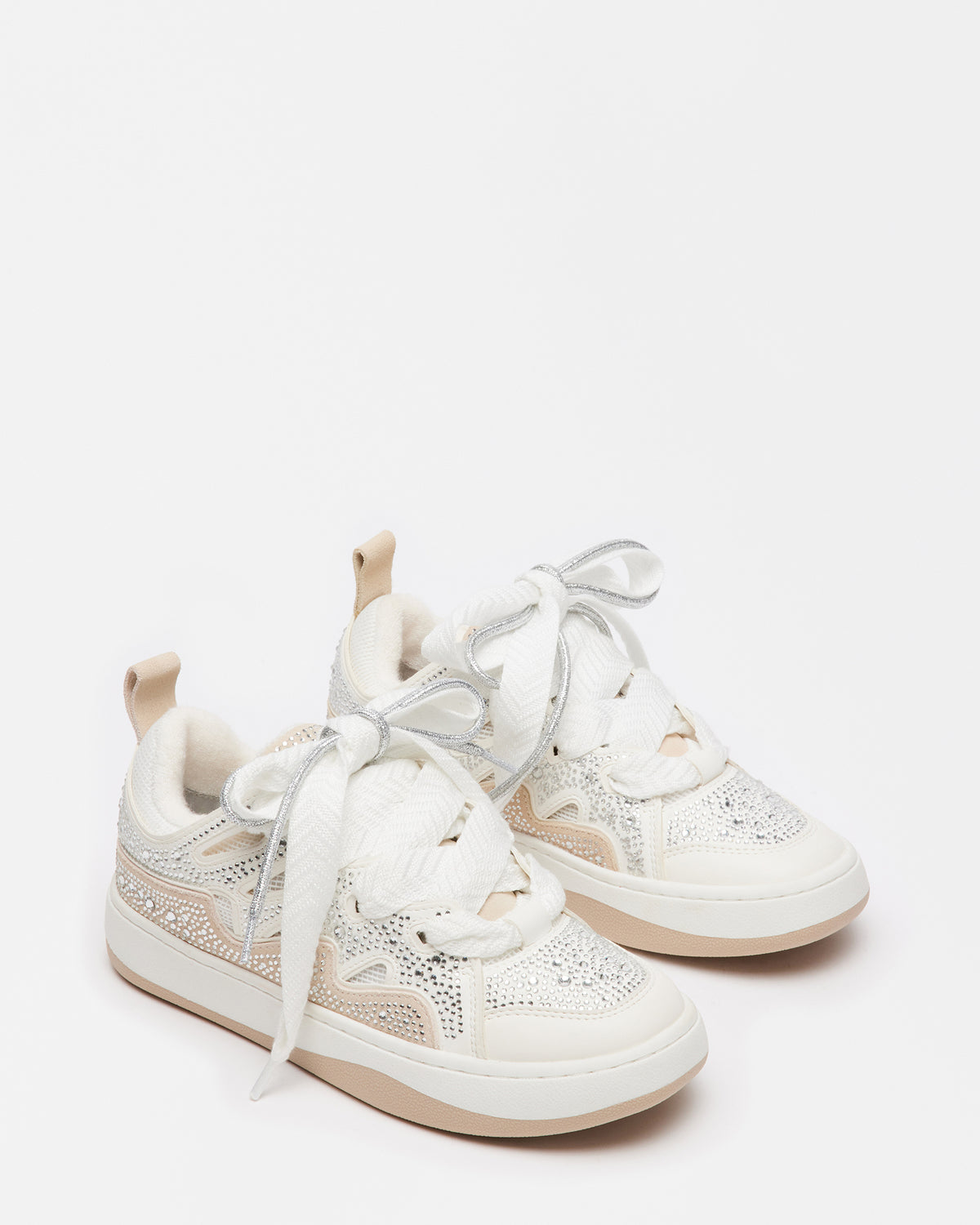 ROARING White Rhinestones Low-Top Lace-Up Sneaker | Women's Sneakers Steve Madden WHITE MULTI