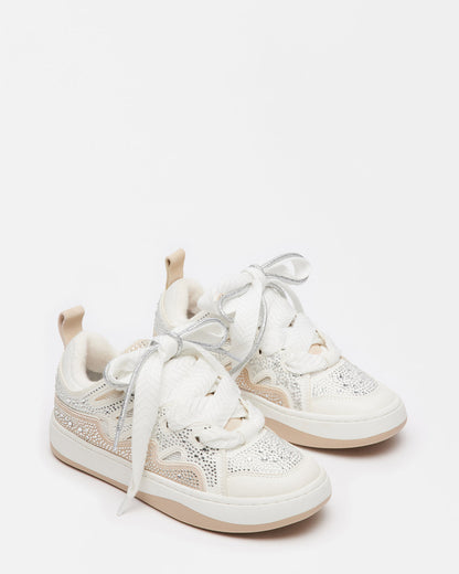 ROARING White Rhinestones Low-Top Lace-Up Sneaker | Women's Sneakers Steve Madden WHITE MULTI