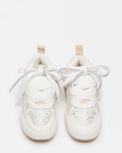 ROARING White Rhinestones Low-Top Lace-Up Sneaker | Women's Sneakers Steve Madden WHITE MULTI