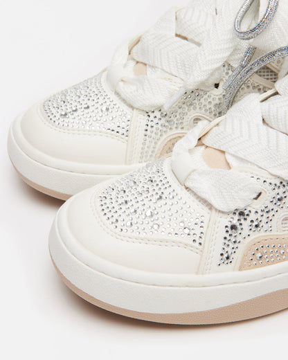 ROARING White Rhinestones Low-Top Lace-Up Sneaker | Women's Sneakers Steve Madden WHITE MULTI