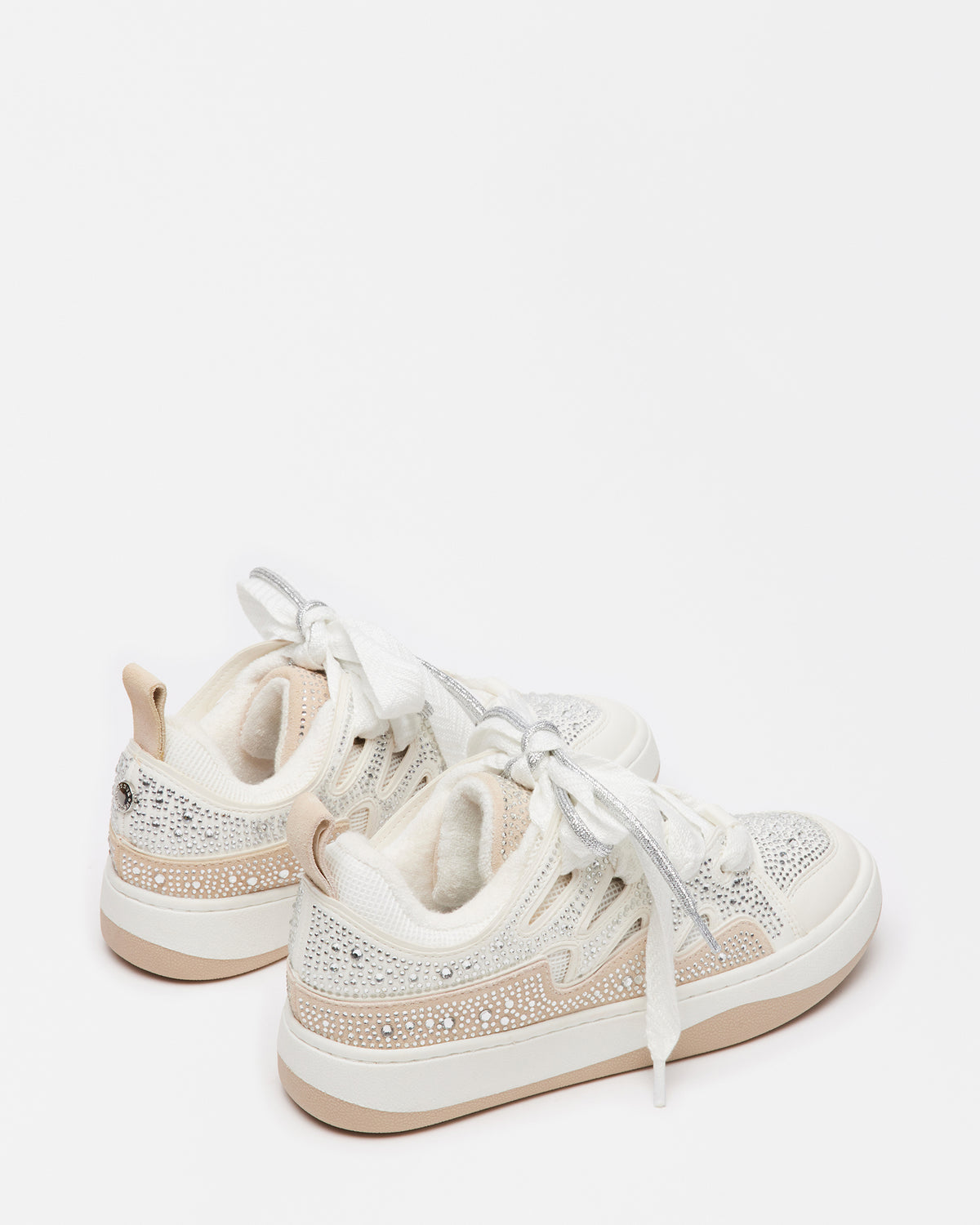 ROARING White Rhinestones Low-Top Lace-Up Sneaker | Women's Sneakers Steve Madden WHITE MULTI
