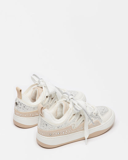 ROARING White Rhinestones Low-Top Lace-Up Sneaker | Women's Sneakers Steve Madden WHITE MULTI