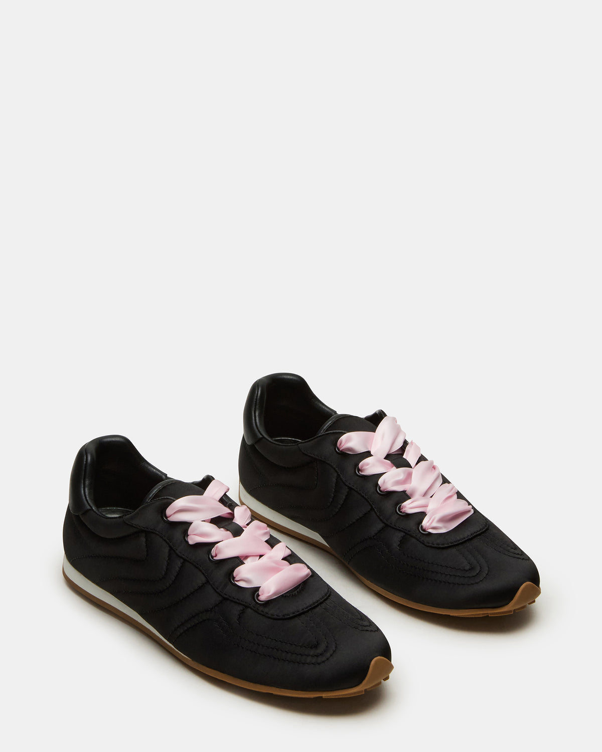 ABBI Black Satin Low-Top Lace-Up Women's Sneaker Steve Madden BLACK SATIN