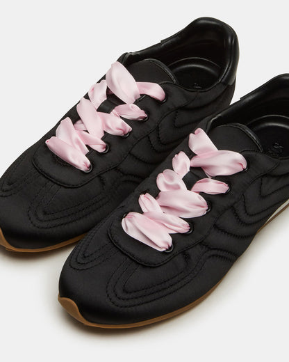ABBI Black Satin Low-Top Lace-Up Women's Sneaker Steve Madden BLACK SATIN