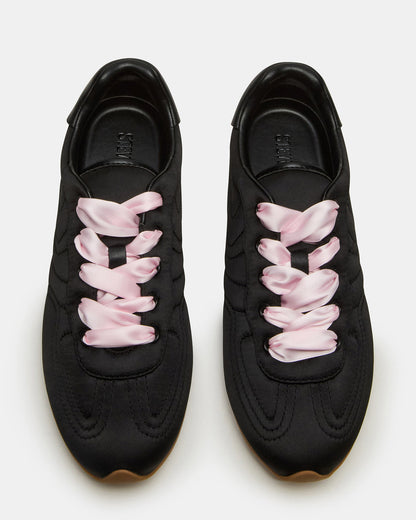 ABBI Black Satin Low-Top Lace-Up Women's Sneaker Steve Madden BLACK SATIN