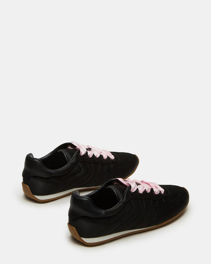 ABBI Black Satin Low-Top Lace-Up Women's Sneaker Steve Madden BLACK SATIN