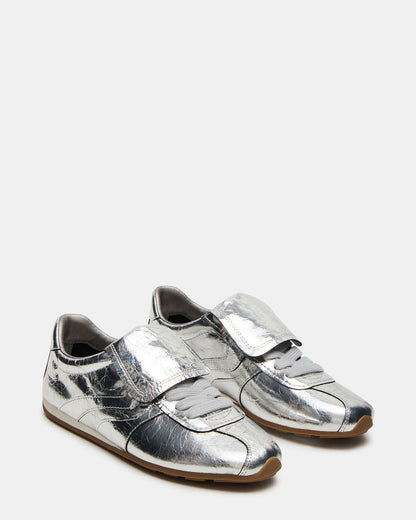 MOBILITY SIlver Leather Women's Low-Top Lace-Up Sneaker Steve Madden SILVER LEATHER