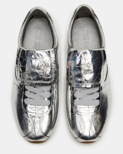 MOBILITY SIlver Leather Women's Low-Top Lace-Up Sneaker Steve Madden SILVER LEATHER