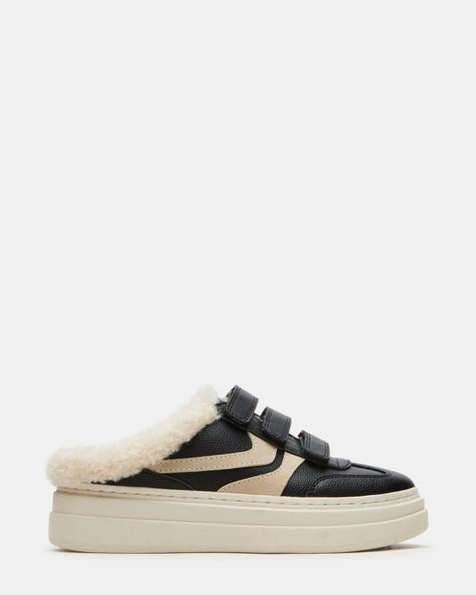 DASHER Black Low-Top Faux Fur Slip-On Sneaker | Women's Sneakers Steve Madden BLACK