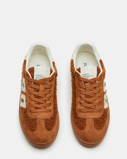 NINETIES Tobacco Low-Top Faux Shearling Sneaker | Women's Sneakers Steve Madden TOBACCO
