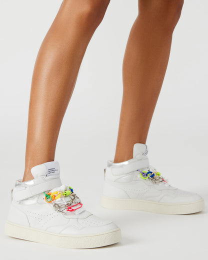 EMILEE White Leather High Top Lace Up Sneaker | Women's Sneakers Steve Madden WHITE LEATHER
