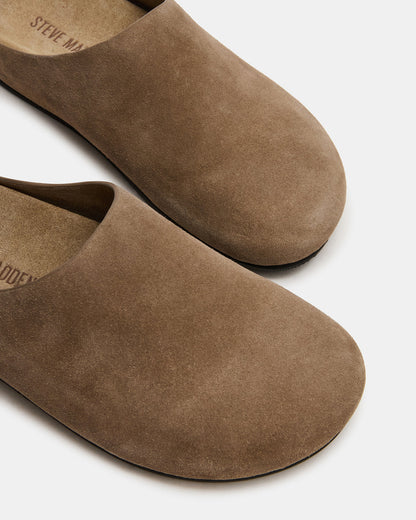 FERN Taupe Suede Mule Slip-On Round-Toe Women's Flat Steve Madden TAUPE SUEDE
