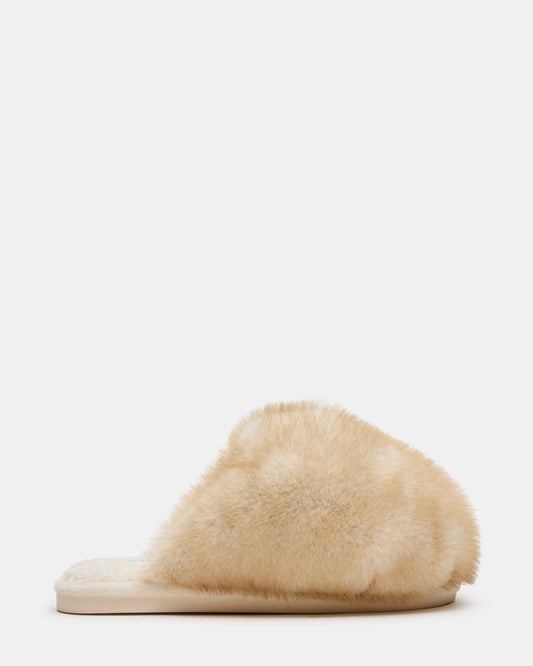 POOF Natural Slip-On Faux Fur Mule Women's Flat Steve Madden NATURAL