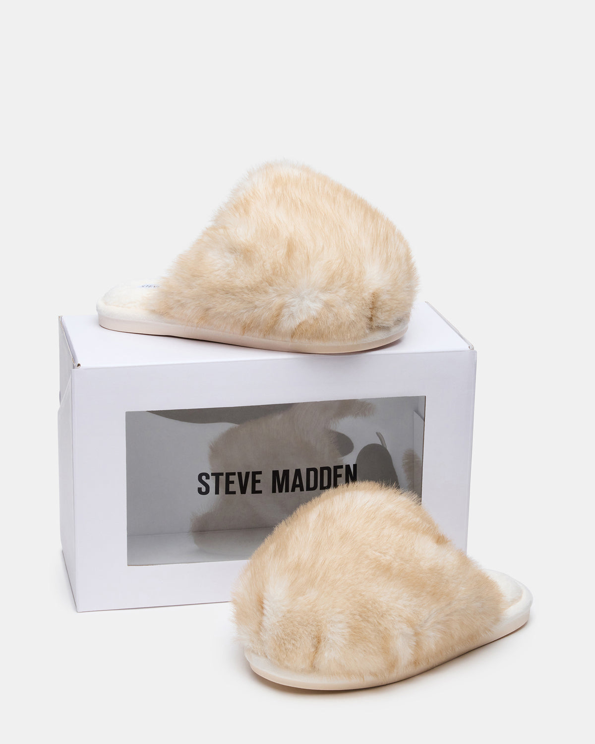 POOF Natural Slip-On Faux Fur Mule Women's Flat Steve Madden NATURAL