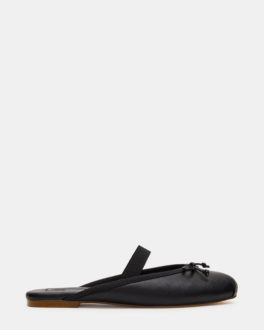 CUTESY Black Leather Slip-On Ballet Mule Women's Flat Steve Madden BLACK LEATHER