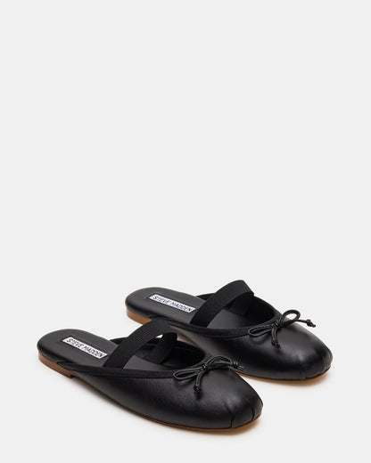 CUTESY Black Leather Slip-On Ballet Mule Women's Flat Steve Madden BLACK LEATHER