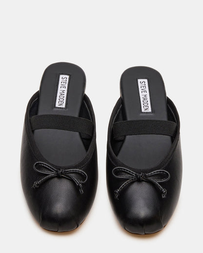 CUTESY Black Leather Slip-On Ballet Mule Women's Flat Steve Madden BLACK LEATHER