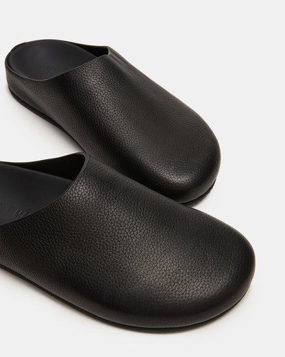 FERN Black Leather Mule Slip-On Round-Toe Women's Flat Steve Madden BLACK LEATHER
