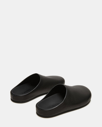 FERN Black Leather Mule Slip-On Round-Toe Women's Flat Steve Madden BLACK LEATHER
