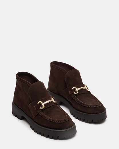 LEON Chocolate Brown Suede Platform Lug Sole Women's Loafer Steve Madden CHOCOLATE BROWN SUEDE