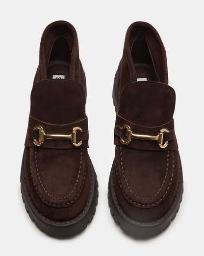 LEON Chocolate Brown Suede Platform Lug Sole Women's Loafer Steve Madden CHOCOLATE BROWN SUEDE