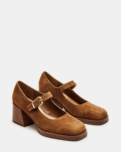 LISBON Chestnut Suede Square-Toe Mary Jane Women's Loafer Steve Madden CHESTNUT SUEDE