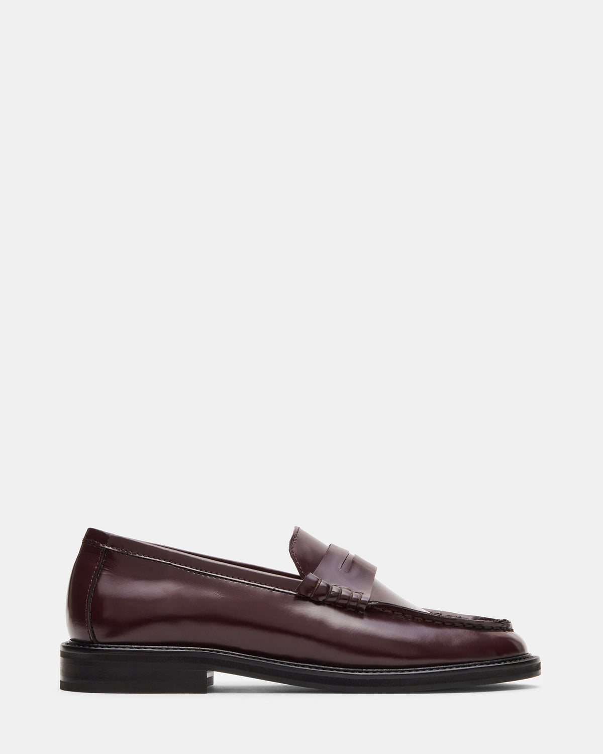 MADISON Burgundy Box Leather Women's Penny Loafer Steve Madden BURGUNDY