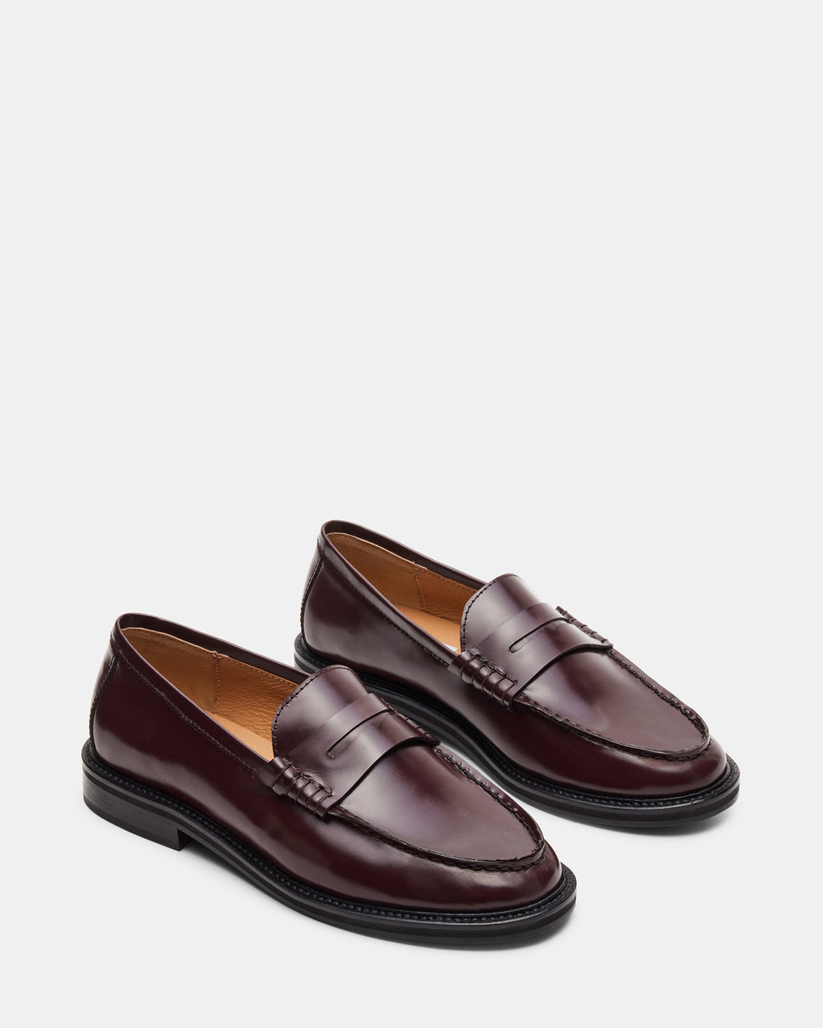 MADISON Burgundy Box Leather Women's Penny Loafer Steve Madden BURGUNDY