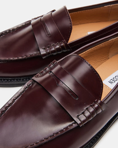 MADISON Burgundy Box Leather Women's Penny Loafer Steve Madden BURGUNDY