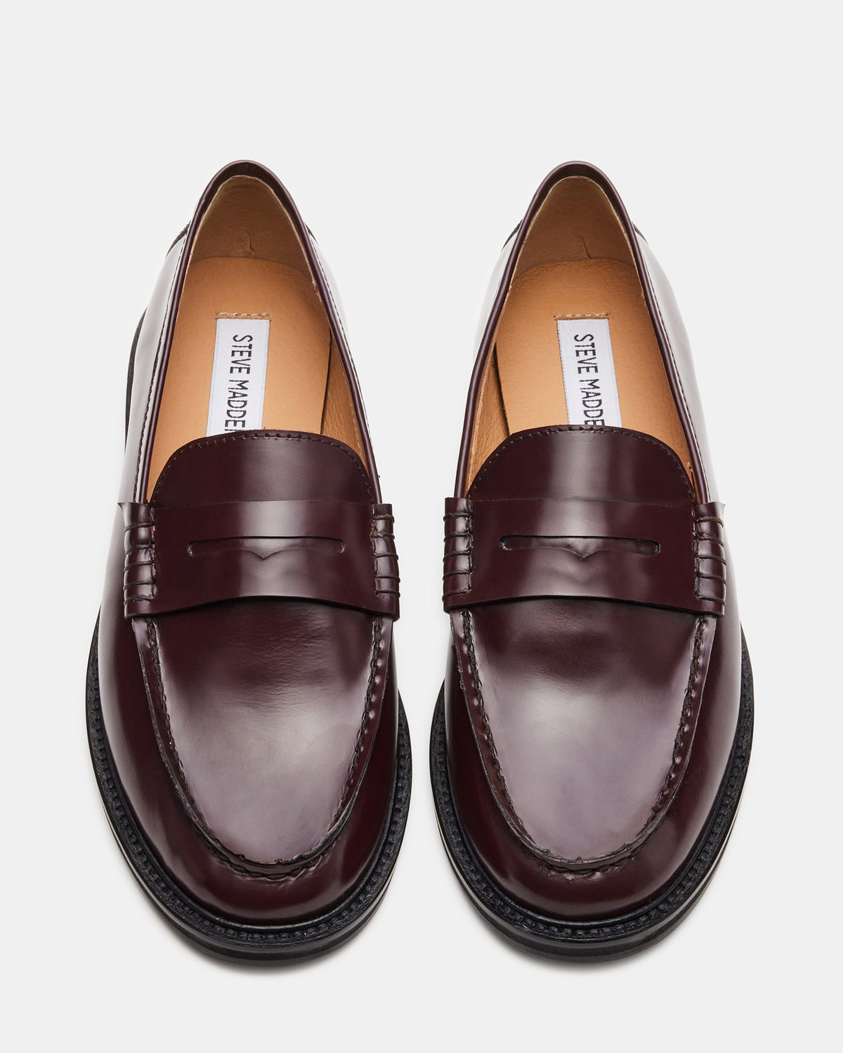 MADISON Burgundy Box Leather Women's Penny Loafer Steve Madden BURGUNDY