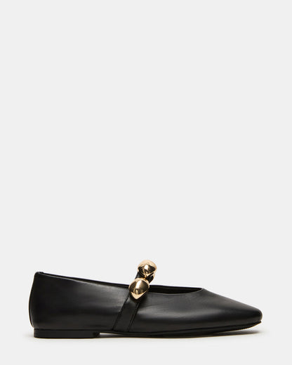 POPPIN Black Leather Mary Jane Ballet Women's Flat Steve Madden BLACK LEATHER