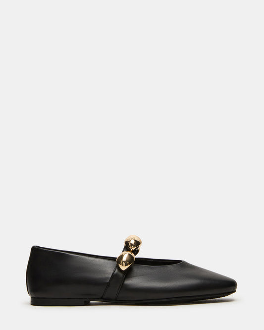 POPPIN Black Leather Mary Jane Ballet Women's Flat Steve Madden BLACK LEATHER