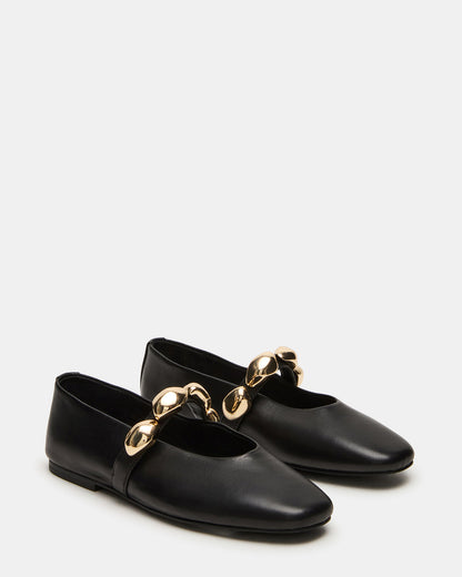 POPPIN Black Leather Mary Jane Ballet Women's Flat Steve Madden BLACK LEATHER