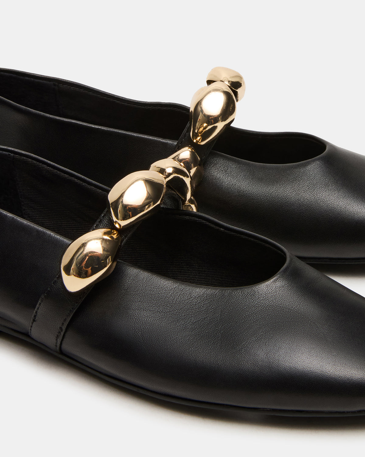 POPPIN Black Leather Mary Jane Ballet Women's Flat Steve Madden BLACK LEATHER