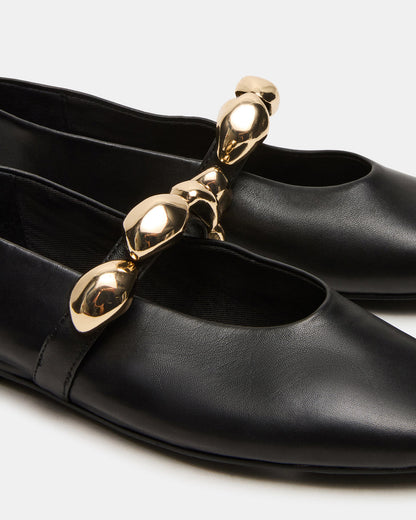 POPPIN Black Leather Mary Jane Ballet Women's Flat Steve Madden BLACK LEATHER