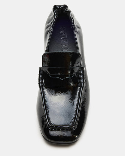 ESTEE Black Crinkle Patent Square-Toe Heeled Women's Loafer Steve Madden BLACK CRINKLE PATENT