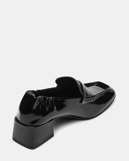 ESTEE Black Crinkle Patent Square-Toe Heeled Women's Loafer Steve Madden BLACK CRINKLE PATENT