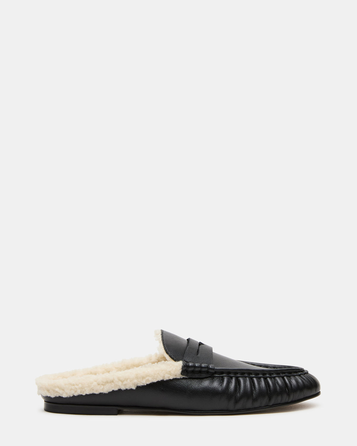 RAFE Faux Fur Black Leather Slip-On Mule Women's Flat Steve Madden BLACK LEATHER