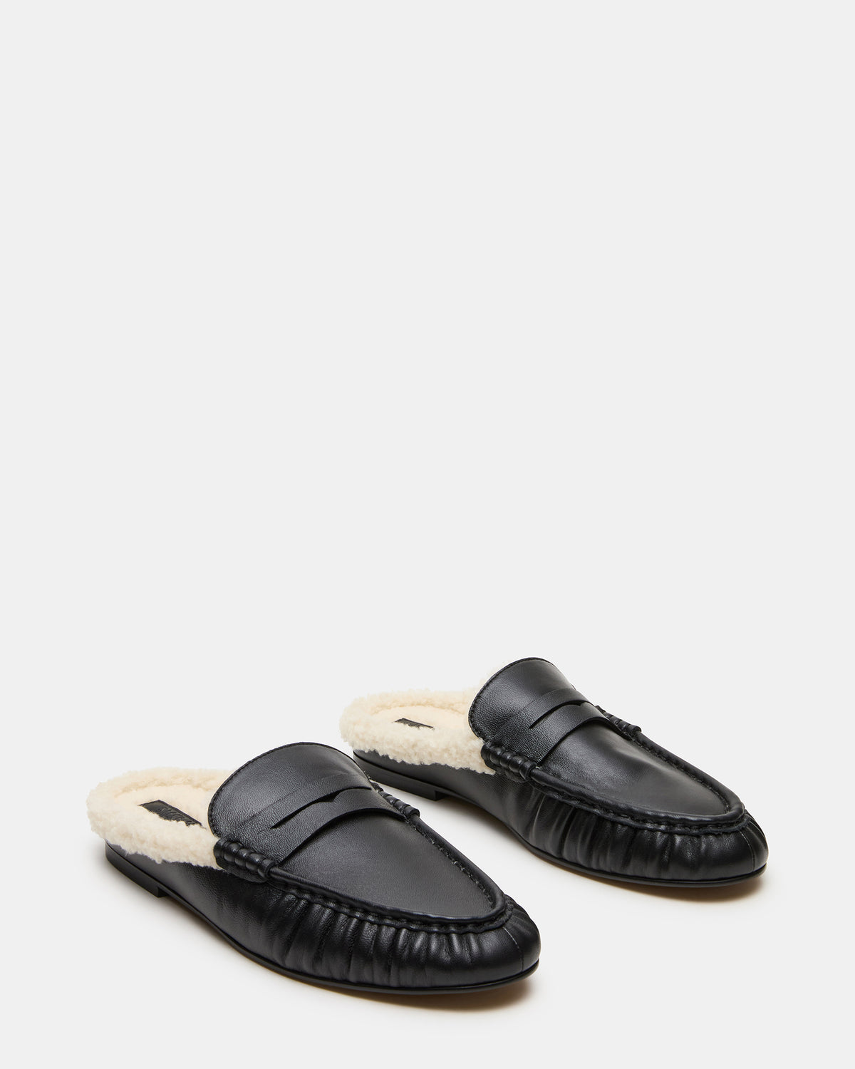 RAFE Faux Fur Black Leather Slip-On Mule Women's Flat Steve Madden BLACK LEATHER