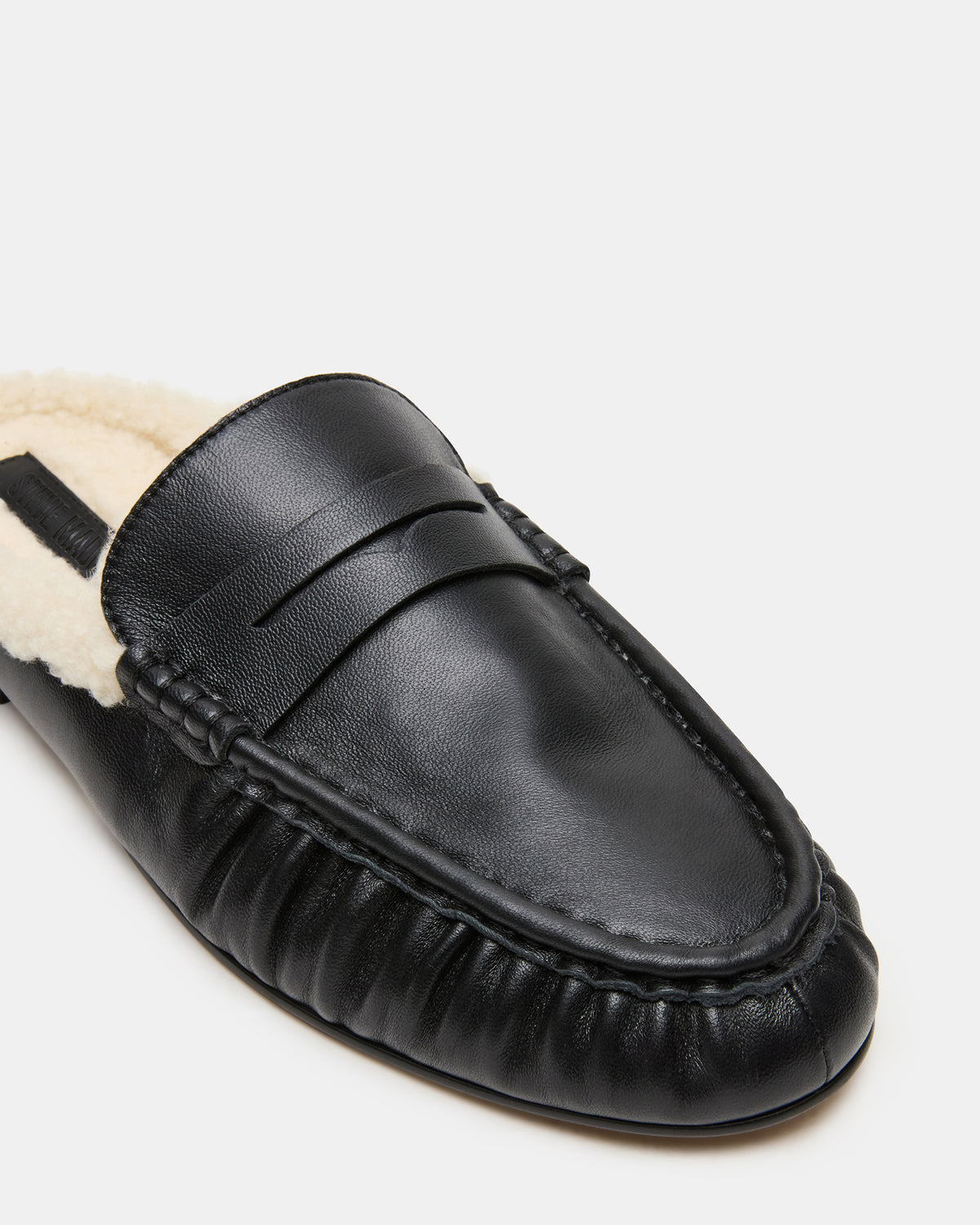 RAFE Faux Fur Black Leather Slip-On Mule Women's Flat Steve Madden BLACK LEATHER