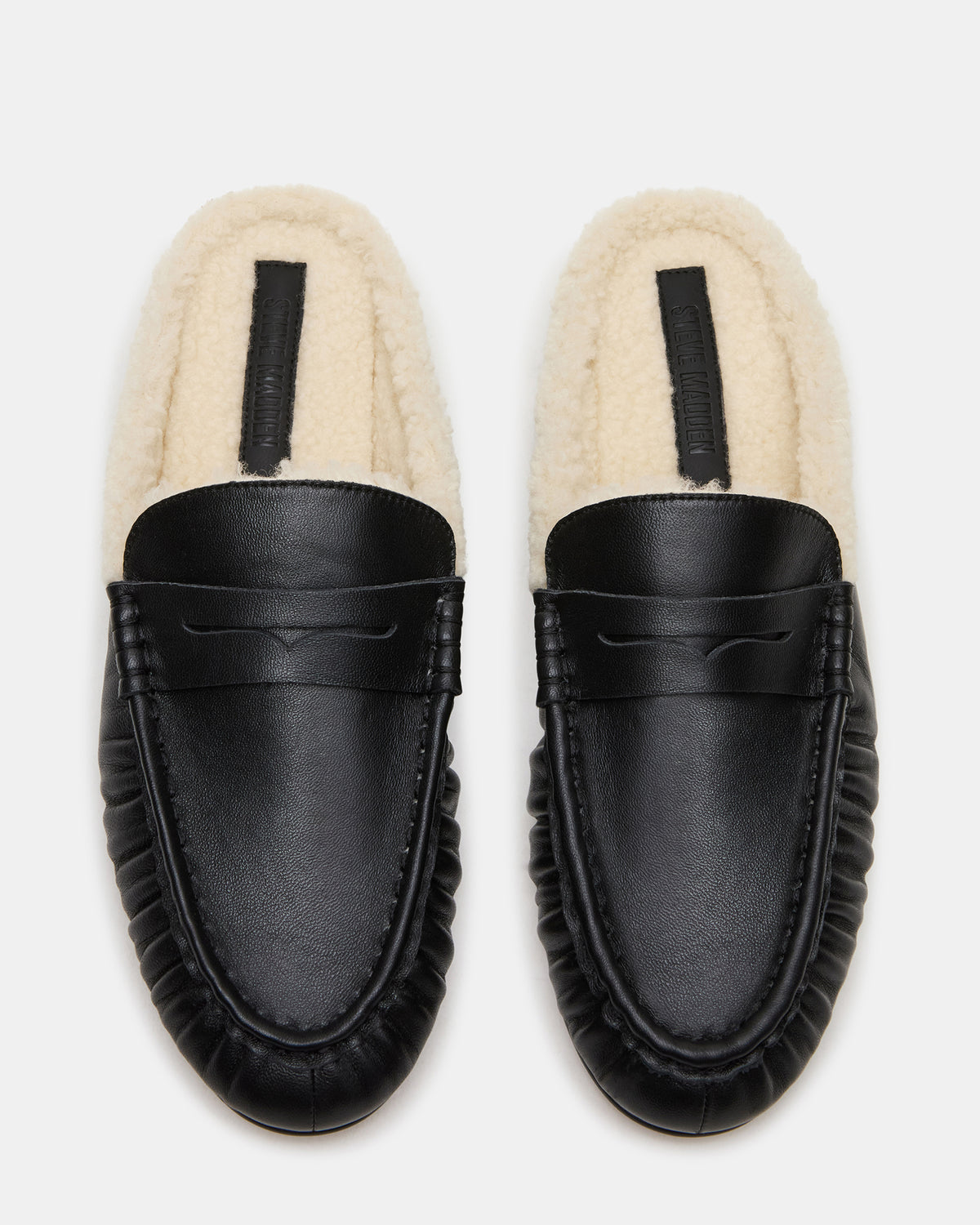 RAFE Faux Fur Black Leather Slip-On Mule Women's Flat Steve Madden BLACK LEATHER